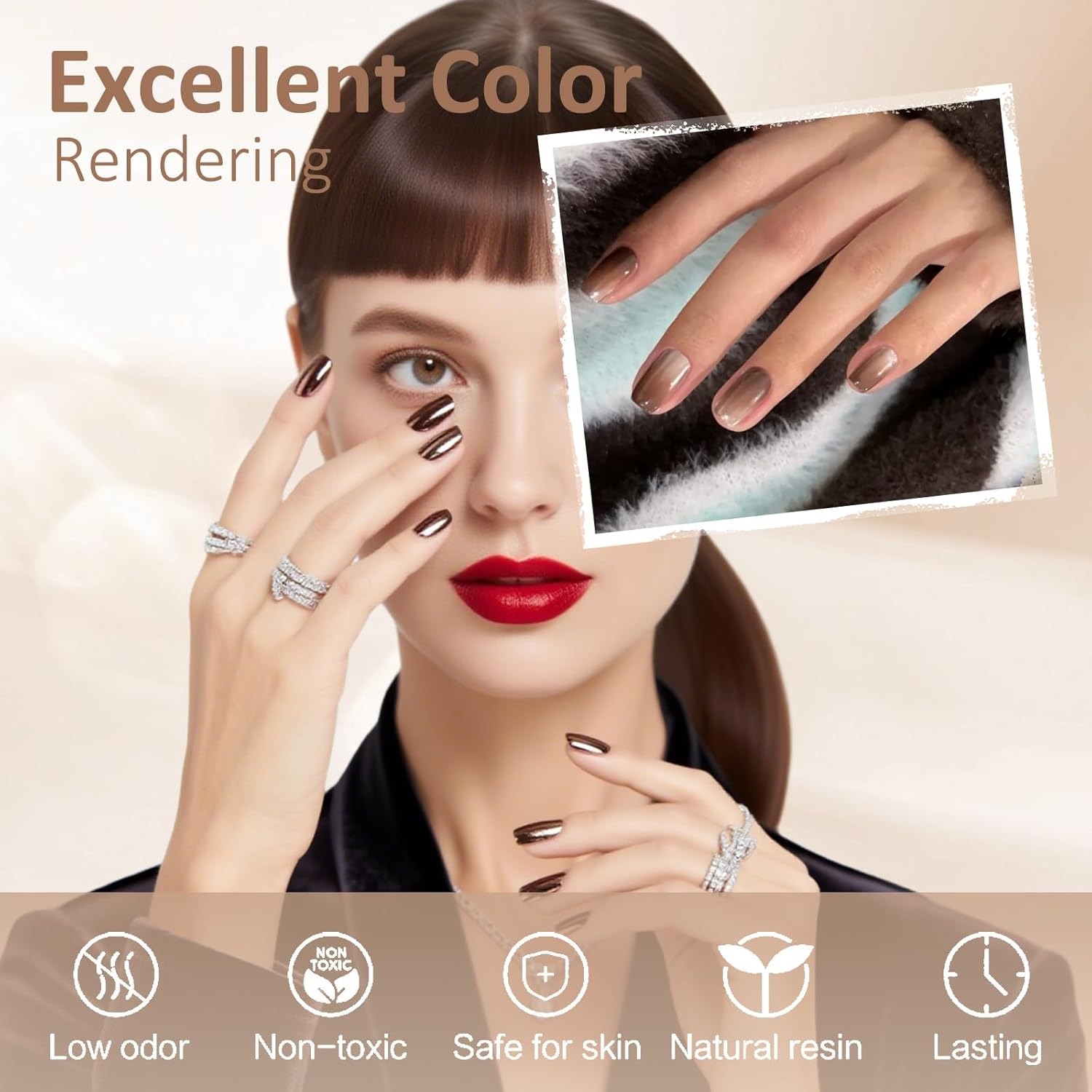 MKNZOME 9 Colors Chrome Nail Powder Palette, Black Gold Brown Silver Metallic Mirror Holographic Powder for Nails, Fine Glitter Nail Art Decoration for Home DIY Salon Manicure Pigment, D image number 5