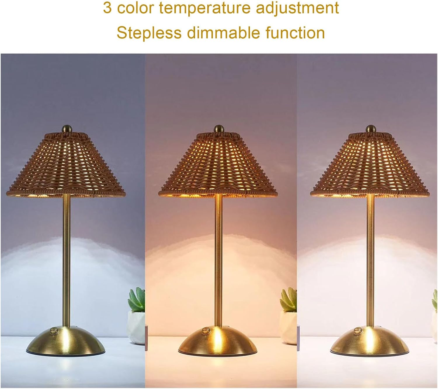 Asixxsix Boho Rattan Table Lamp, Rechargeable Dimmable LED Bedside Lamp, Boho Cordless Table Lamps Decorative Lighting for Home Restaurant Hotel Dining Table Kitchen image number 6