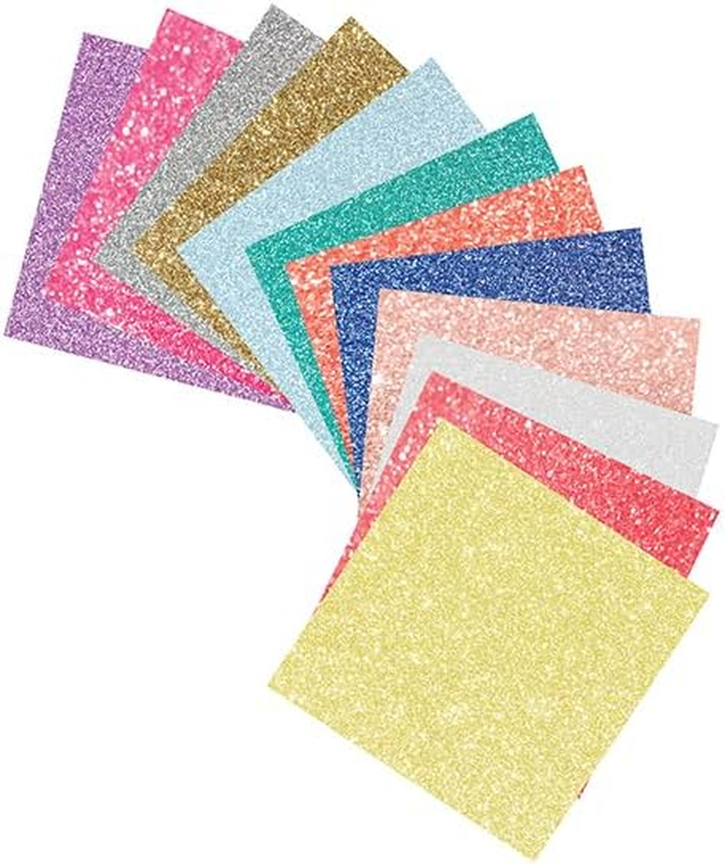 Glitter Cardstock Paper 6X6 Inches - Sparkly Craft Paper for Card Making, Scrapbooks, Art Projects - 24 Single Sided Sheets, 12 Glittery Colors