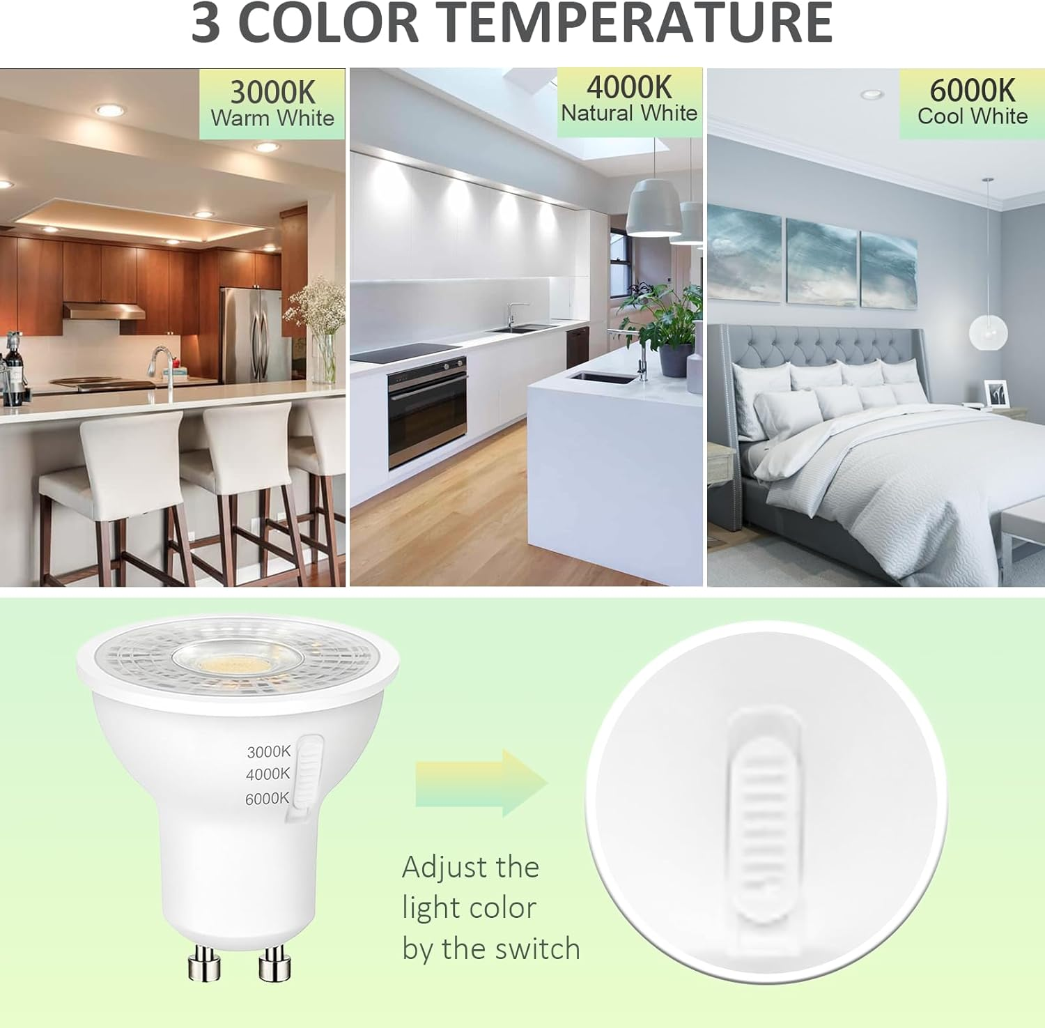 Cinsenten Gu10 LED Bulbs, Warm White/Neutral White/Cool White, Dimmable, Energy Saving Lamps, Equivalent to 50W 60W Halogen Bulbs, 120&deg; Beam Angle, 230V (3CCT Dimbars, Pack of 2) image number 5