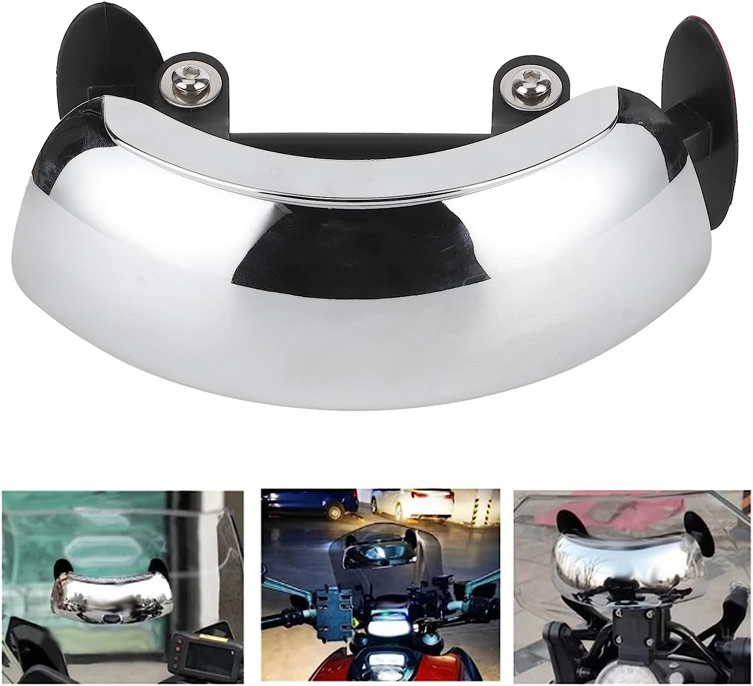 Joyzan Motorcycle Rearview Mirrors 180 Degree, Motorbike Chromed Safety Ultra Wide Angle Mirror Adjustable Universal Mounted on Central Windscreen Blind Spot Eliminating for ATV Electric Scooters image number 3