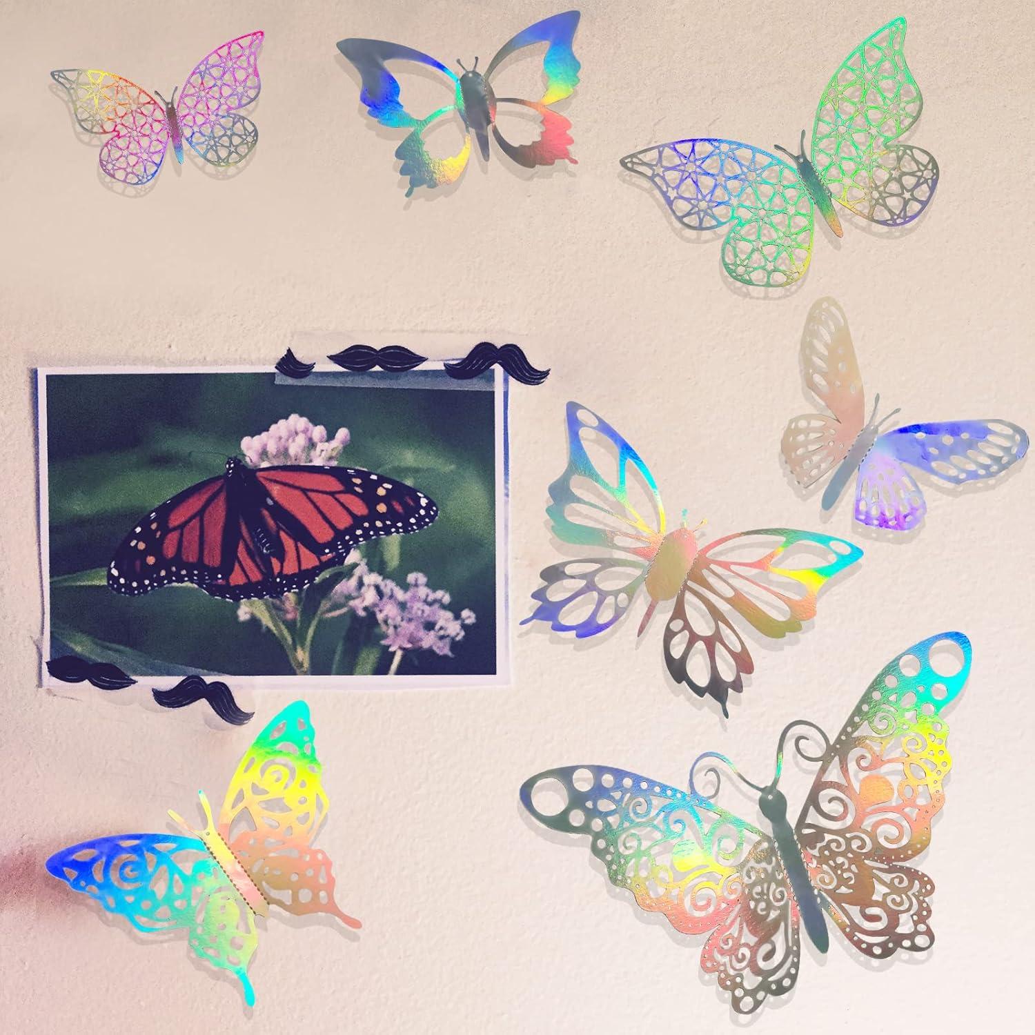 3D Hollow Butterfly Wall Sticker, 36Pcs Laser Silver Butterfly Wall Decoration Wall Sticker for Bedroom Wall Decal, Party Decoration, Boys and Girls image number 5