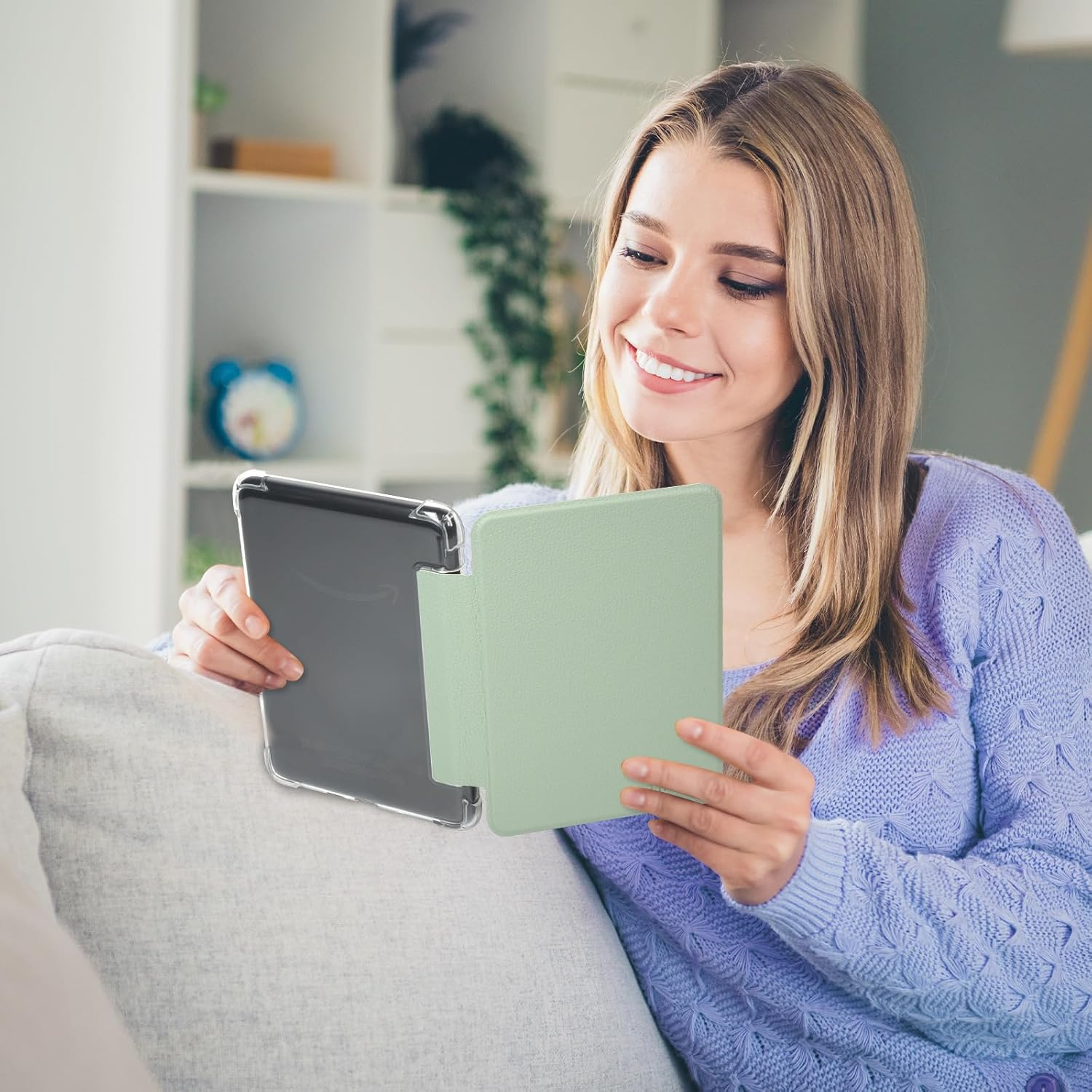 THRAU Case for 6" All-New Kindle 2024/2022 (11Th Gen) &ndash; Ultra Clear Soft Flexible Transparent TPU Back Cover Light Shell with Auto Wake/Sleep for Kindle Basic, Agave Green image number 4