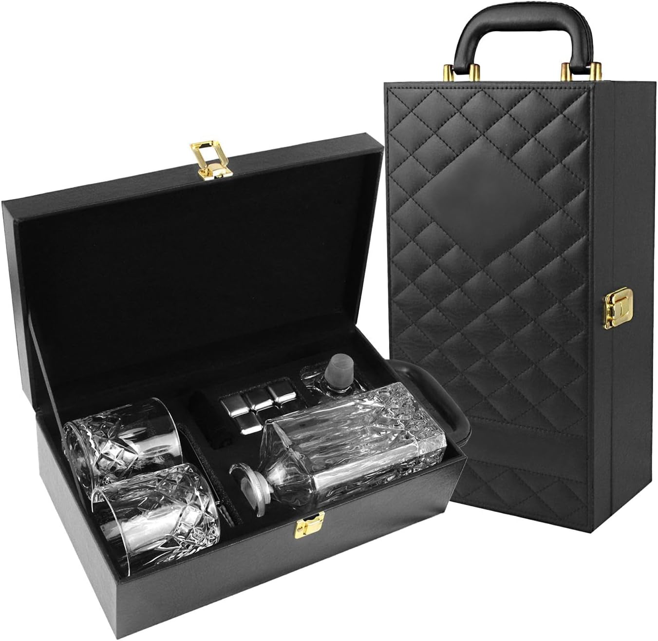 Crystal 750 Ml Whisky Decanter with 2 Glasses and 6 Stone Set- Crystal Stopper- Lead Free- Unique Addition to Home Bar D&eacute;cor, for Your Cherished Whiskey, Gin, or Any Premium Liquor image number 1