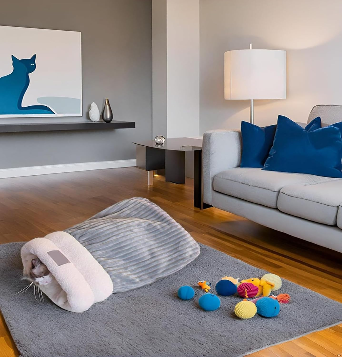 Cat Sleeping Bag Bed, Winter Warm Cat Sleeping Beds for Indoor Cats, 360&deg;Soft Plush Cat Sack Self Warm Cat Bed Cave, Comfortable Pet Snuggle Sack (M) image number 2