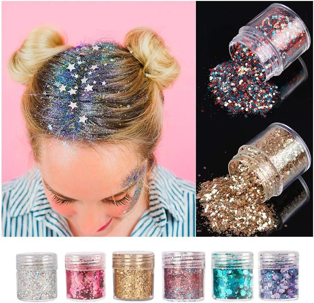 6 Sets Hexagons Chunky Nail Glitter Decorationfor Faces Cosmetic Hair Nails Festival Christmas image number 3