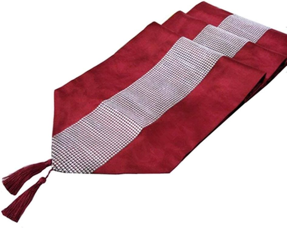 (Red) - (TM 33Cm X 180Cm Table Runner with Diamante Strip and Tassels (Red) - A-Grey image number 6