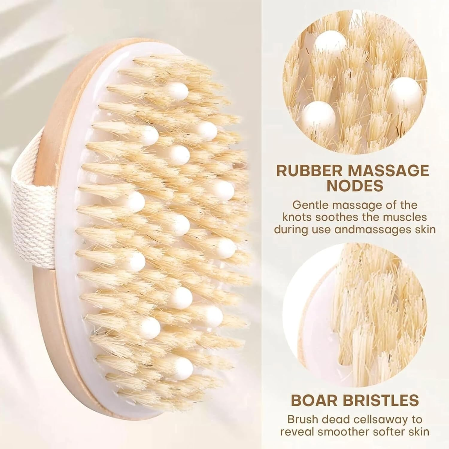 Dry Brushing Body Brush Set,Exfoliating Brushes with Massage Nodules for Back and Body,Boost Circulation,Remove Dead Skin,Improve Skin Texture,Lymphatic Drainage and Cellulite Treatment Body Brush image number 3