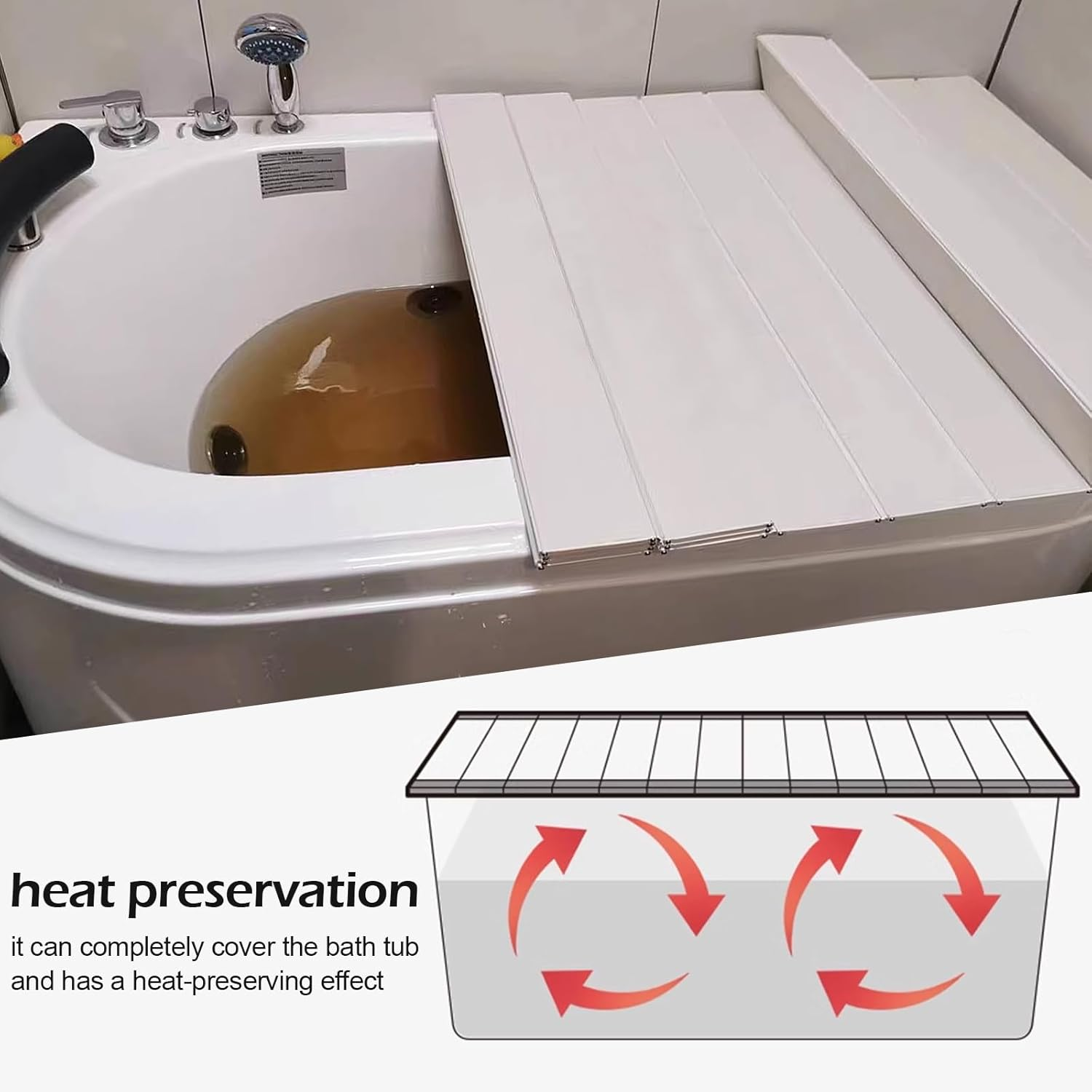 70Cm Width Bathtub Cover, Dustproof Foldable Space Saving Bathtub Lid, Thermal Insulation PVC Bathtub Lid Shutter for Home, Bathroom (170 X 70 X 0.6Cm) image number 2