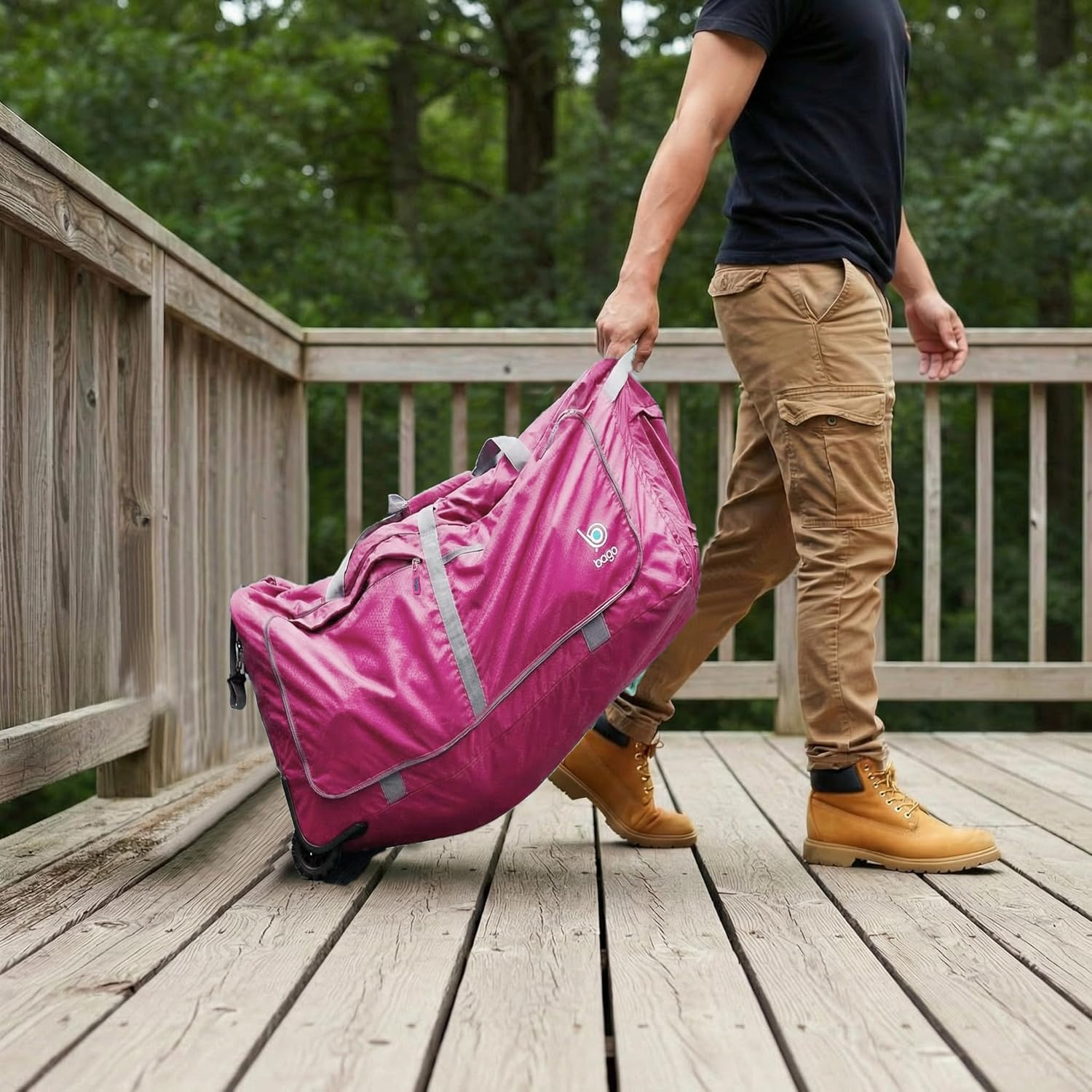 Bago Foldable Duffle Bag with Wheels - 80L 100L 120L 140L Folding Bag, Waterproof Travel Duffel Bag, Heavy Duty Weight-Saving Duffle Bag for Travel, Carry-On Duffel Bag with Wheels, Pink, 80L image number 7