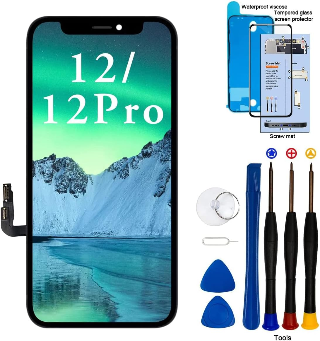 Efaith for Iphone 12/12 Pro Screen Replacement LCD Full HD Touch Display Digitizer Frame Assembly with Repair Tool,Adhesive Tempered Glass for Model A2403,A2172,A2402,A2404 (For Iphone 12/12 Pro)