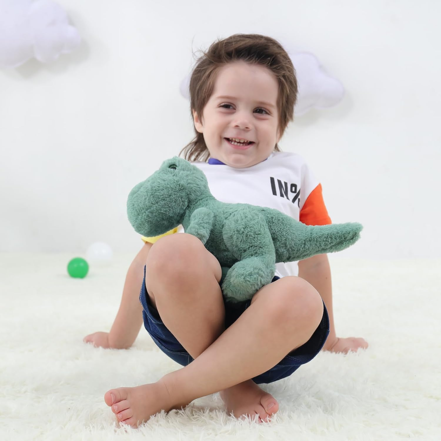 Apricot Lamb Toys Plush Dinosaur Stuffed Animal Soft Cuddly Perfect for Girls Boys (Green Dinosaur, 10 Inches) image number 6