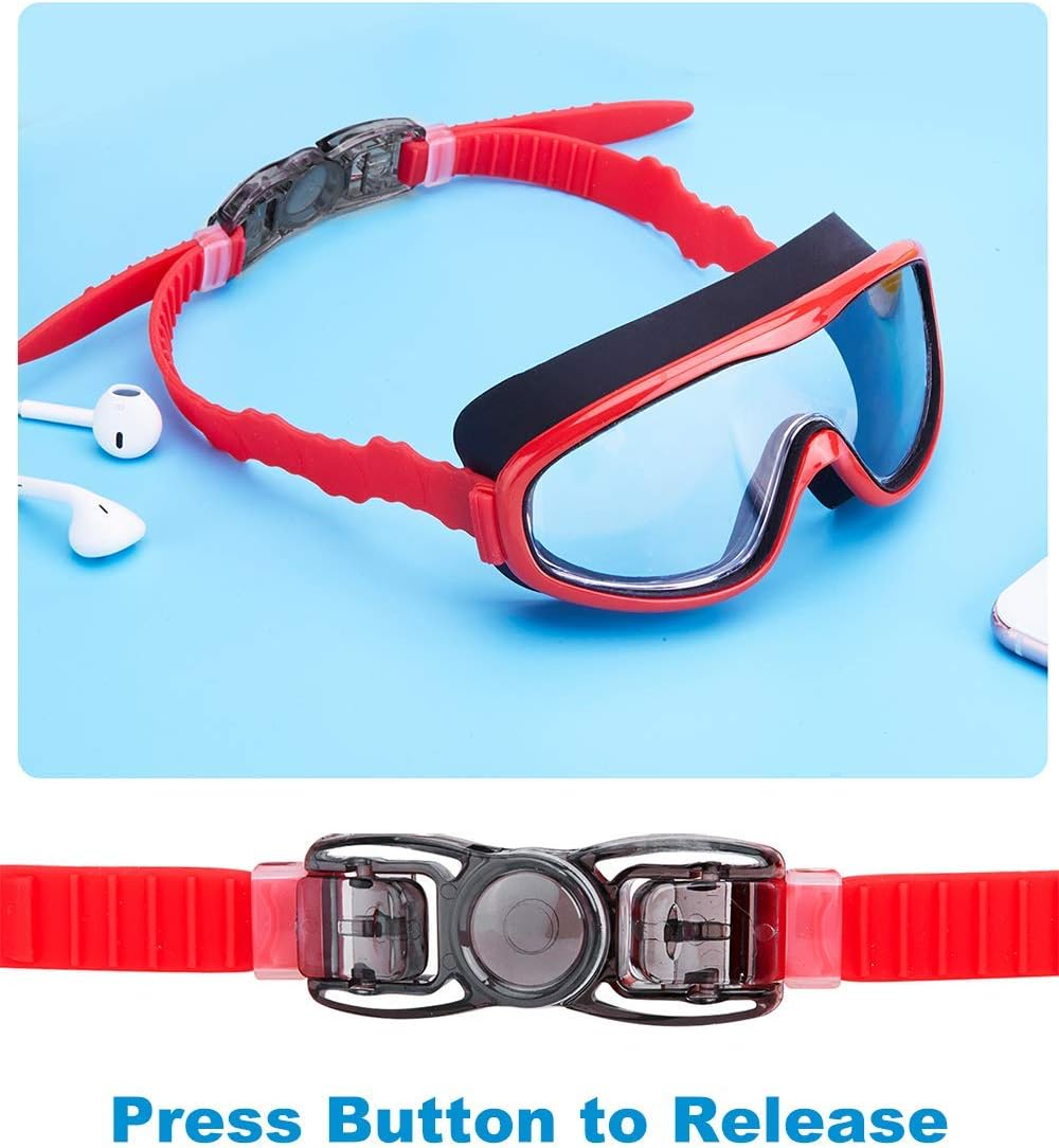 KAILIMENG Kids Swim Goggles, No Leak, Anti-Fog, UV Protection, Adjustable and Comfortable Swimming Glasses for Children and Early Teens, Crystal Clear Siamese Lens with Nose Clips and Earplugs