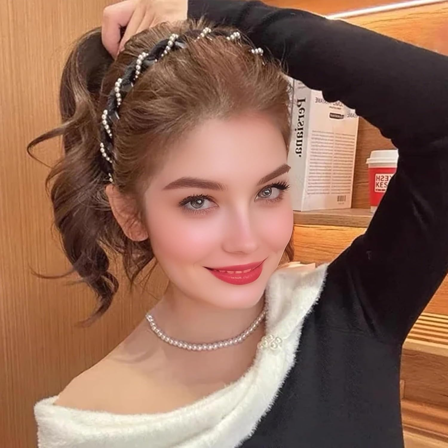 Pack of 3 Vintage High Cranium Artificial Pearl Hairband, Headband Beads for Women, Elegant Headband for Weddings and Special Occasions, Comfortable Design for Daily Use