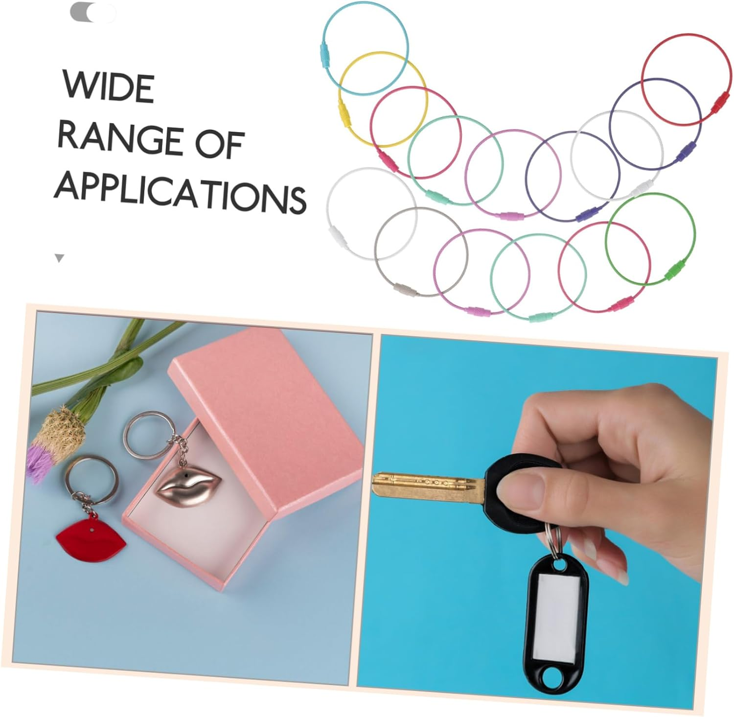 Generic 15Pcs Wire Key Chain Loop Holder Durable Wire Rings for DIY Projects Luggage Tags and Key Management Versatile Keyring