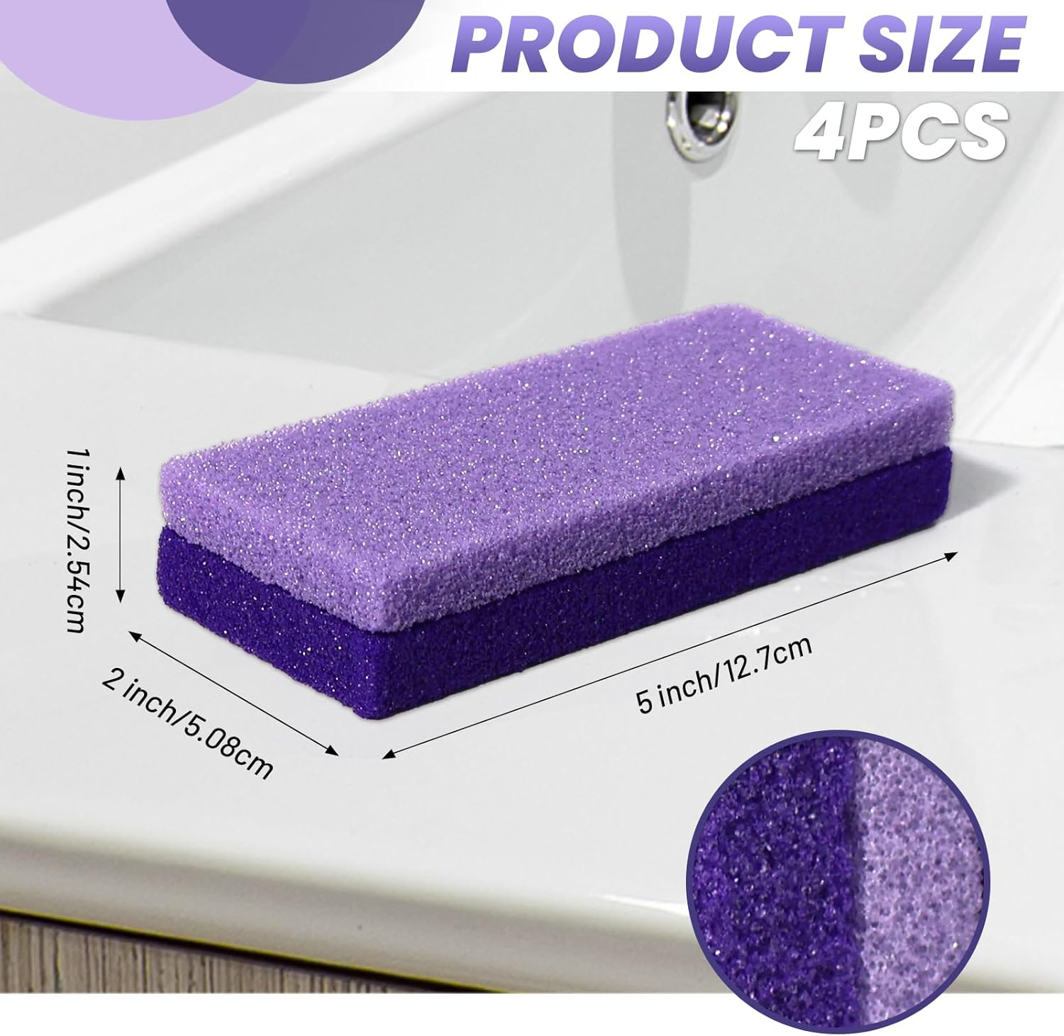 Foot Pumice Stone,Breenhill Feet Hard Skin Callus Remover and Scrubber for Dead Skins 2 Sided (Purple,4Pcs) image number 5