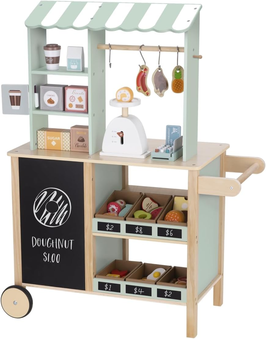 Tooky Toy TJ427 Grocery Store: Pretend Play Wooden Store with Groceries for Kids for Ages 3+ image number 4