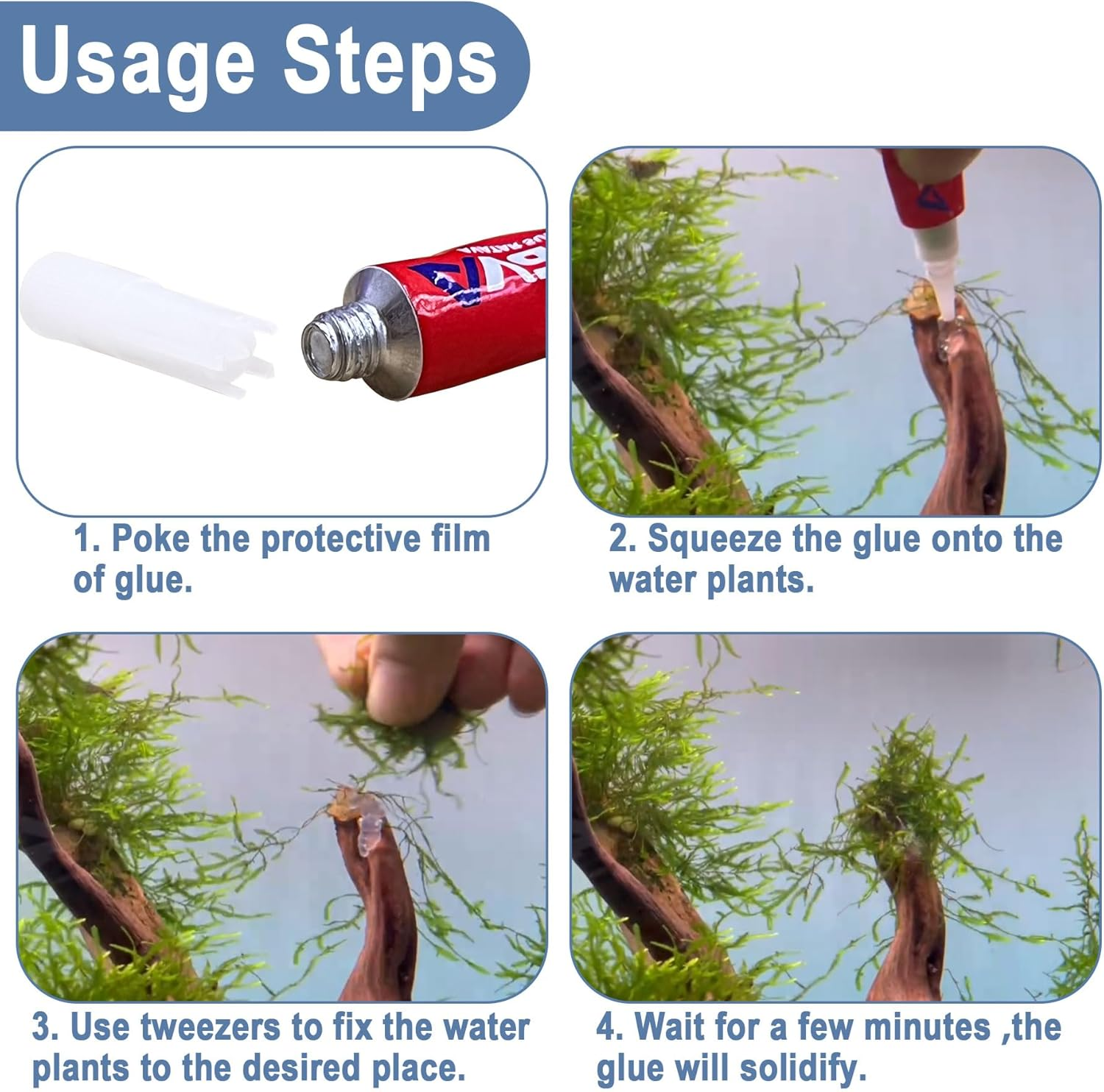 6Pcs Aquarium Glue, Aquarium Aquascape Aquatic Plants Coral Glue, Safety and Quick-Drying, Reef Glue Suitable for Aquatic Plants, Moss, Coral, Stones, Shells, Fresh Water and Salt Water All Can Be Us image number 3