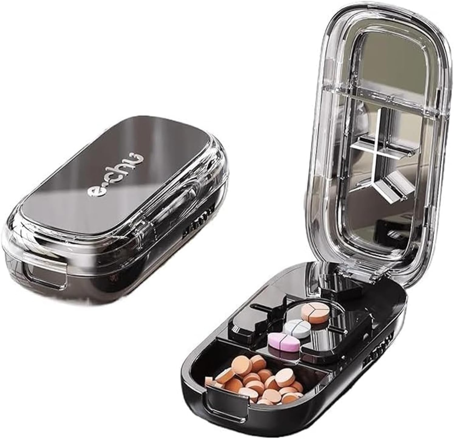 Echu Pill Cutter, Echu Pill Splitter, Adjustable 1/2 1/4 Splitter for Large, Small and Tiny, with Improved Sharp Blade, Professional Portable Pills Cutter for Small and Tiny Pills(Black)