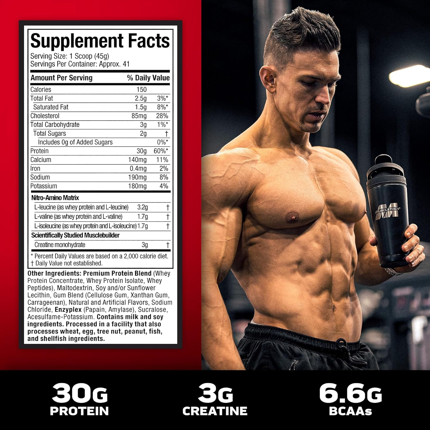 Muscletech Whey Protein Powder, Nitro-Tech Whey Protein Isolate + Peptides, Lean Protein Powder with Creatine, Sports Nutrition Protein Powder for Men & Women, Vanilla, 1.81Kg (40 Servings) image number 6