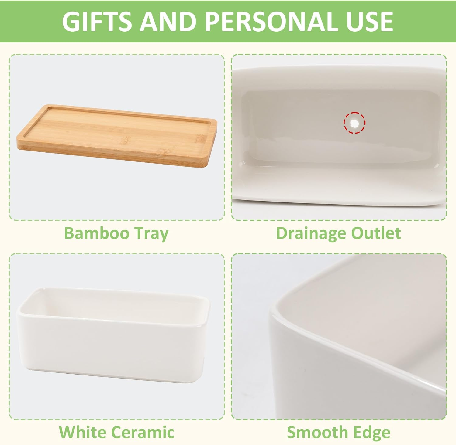 2 PCS Succulent Pot Cactus Containers White Ceramic Planter with Drainage Hole and Removable Tray Small Plant Pots for Home Office Decor Bonsai Container for Indoor Outdoor Plants (Rectangle) image number 1