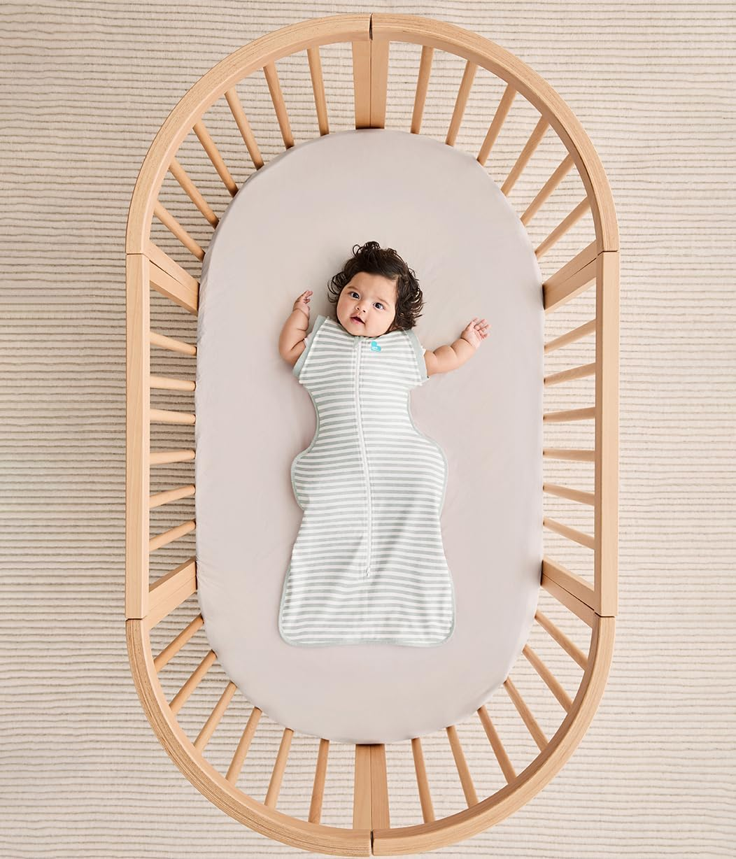 Love to Dream Transition Bag 0.2T Stretch Cotton Medium Large (8.5-11Kg) Stage 2, Soft & Breathable, Lightweight for Comfortable Sleep, Ideal for Newborns, Stripe Print, Olive image number 1