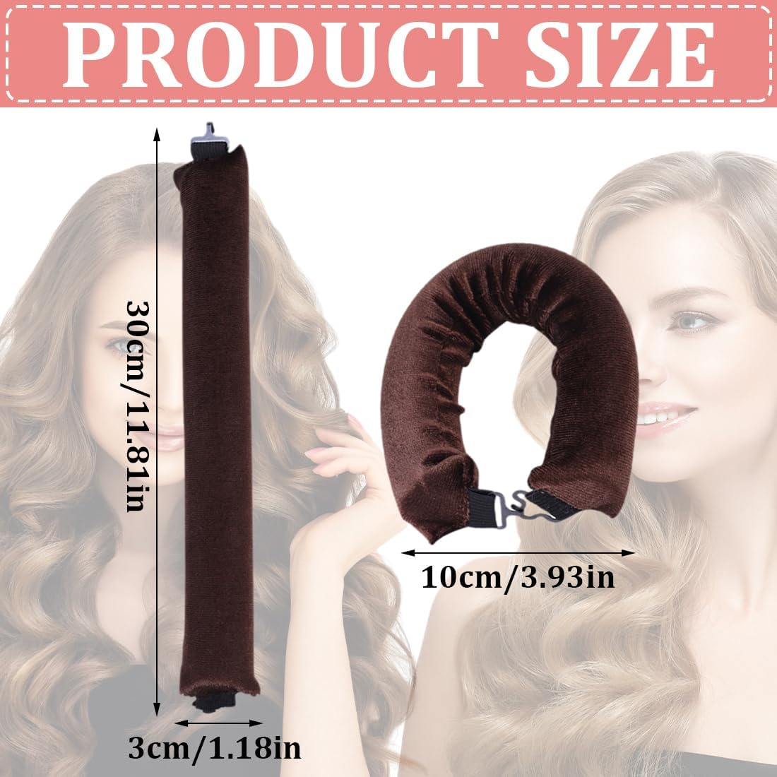 Set of 3 Heat-Free Hair Rollers, Brown, Curlers Overnight with Hooks, Heatless Curls Set, Soft Velvet, Curlers Heatless Curls for All Hair Types