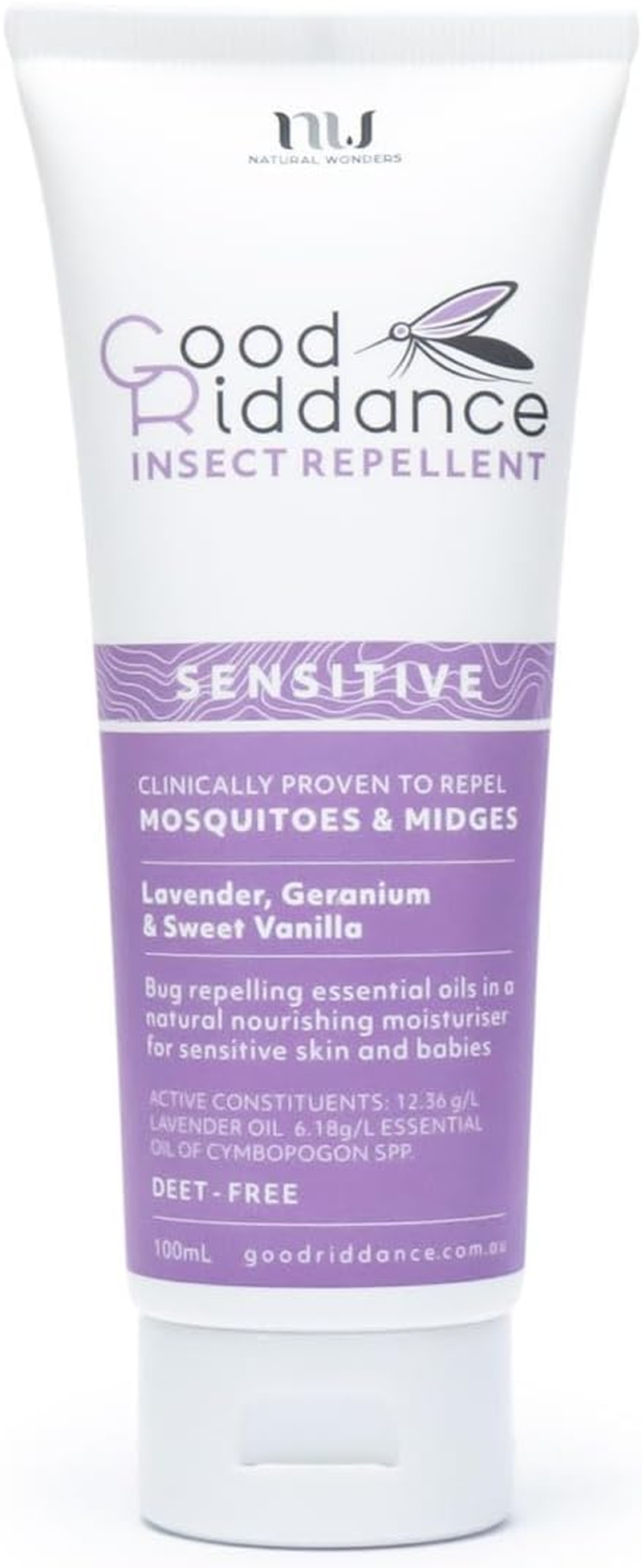 Good Riddance Sensitive Insect Repellent 100Ml - Effective Natural Midge, Sandfly & Mosquito Repellent | Safe for Babies, Pregnancy & Sensitive Skin | Clinically Proven | DEET Free | Lavender, Geranium & Vanilla image number 3