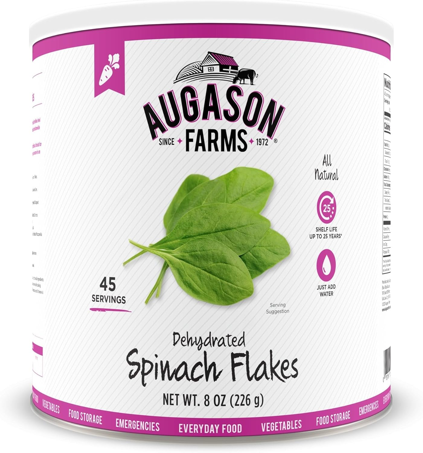 Augason Farms Dehydrated Spinach Flakes #10 Can, 8 Oz