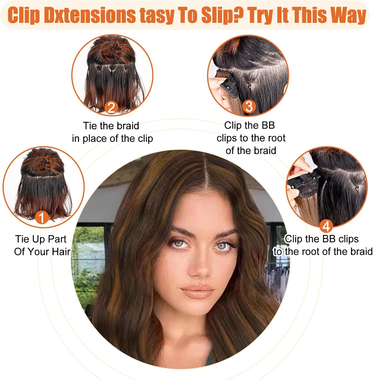 DKDDSSS Clip-In Extensions, 4 Pieces Brown Hair Extensions, Clip-In Hair Extensions, 55 Cm, Synthetic Hairpiece, Hair Extensions with Clips, for Women and Girls image number 5