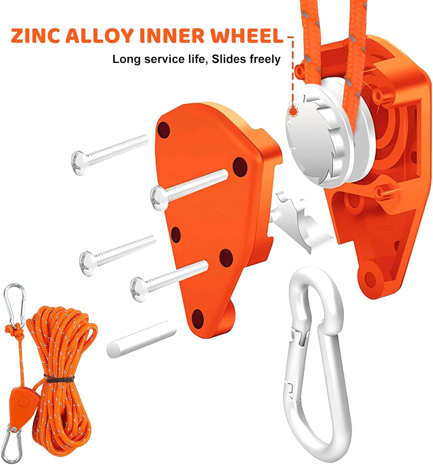 Pack of 6 Rope Ratchet with Hooks, Reflective Guy Ropes, Rope Ratchet Hanger Hanger, Diameter 4 Mm Rope Ratchet with Hook, Rope Ratchet for Tents, Fans, Plant Lights, 150 Lb 3.12 Ft/4M-O image number 3