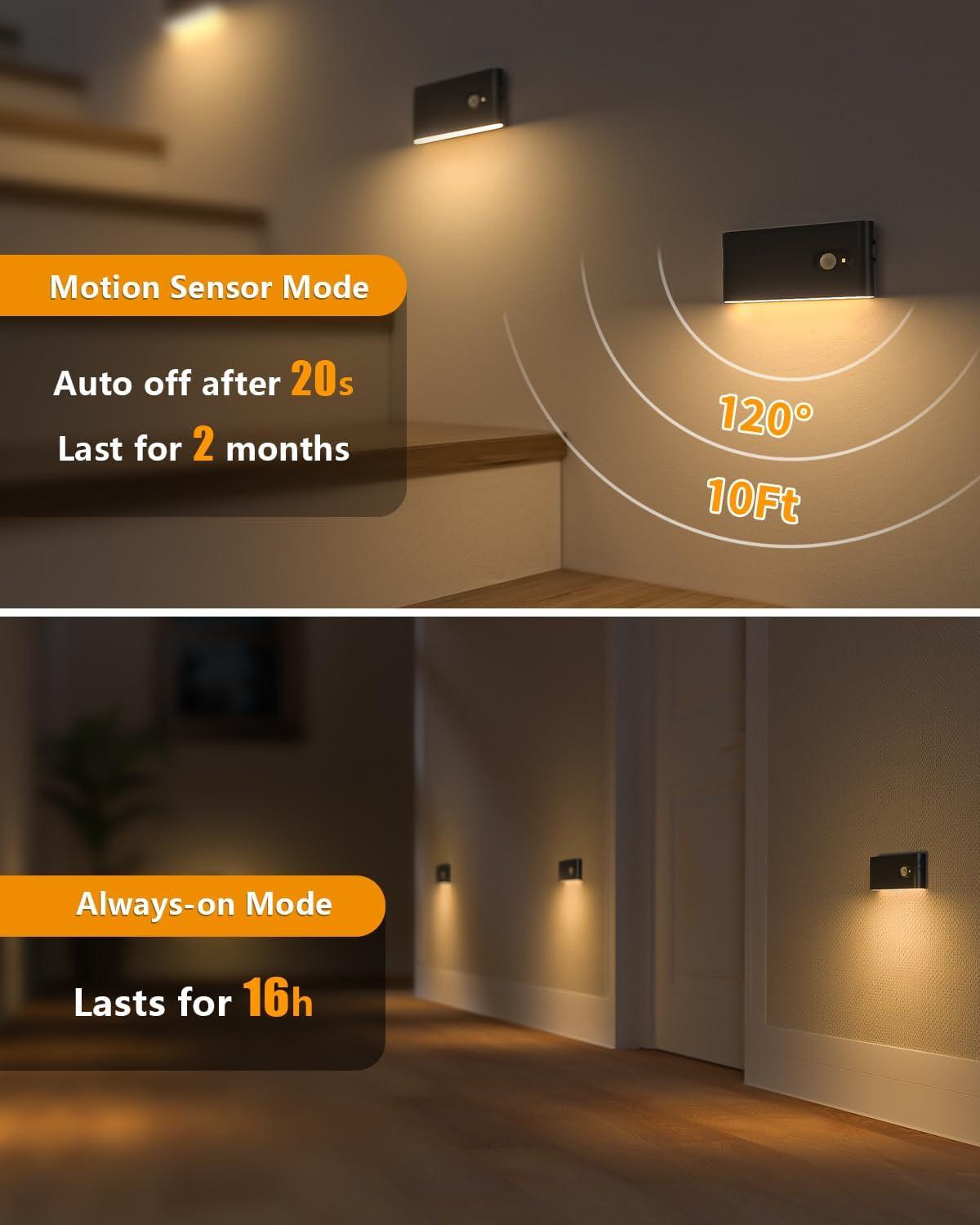 WILLED Motion Sensor Light Indoor, Battery Powered Stair Light Indoor, Rechargealbe Closet Lights, Magnetic Closet Lights for Wardrobe, Bedroom, Stairs, Hallway(3 Packs) image number 3