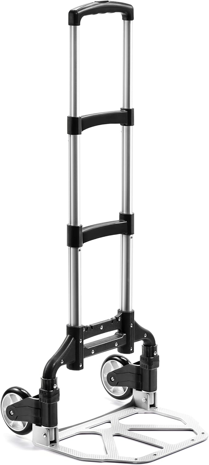 Caflower Aluminium Portable Folding Trolley, 3-Position Folding Pulley Handles, 175 Lbs Load Capacity, PVC Wheels, Home, Office, Travel Use image number 3