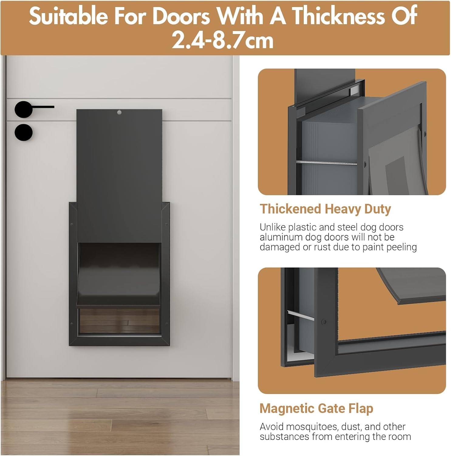 Advwin Pet Door for Wall, Aluminum Frame with Secure Lock, Magnetic Flaps Dog Doggy Door and Cat Door Suitable for All Pets, Strong & Durable - Large image number 1