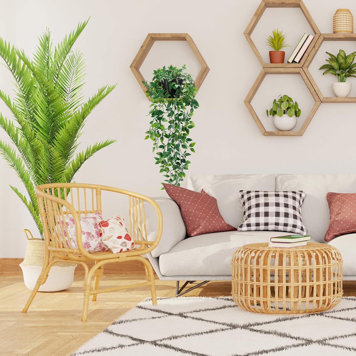 Whonline Artificial Hanging Plants Small Fake Potted Plants, Faux Plants for Indoor Outdoor Aesthetic Office Living Room Shelf Decor (1 Pack) image number 3