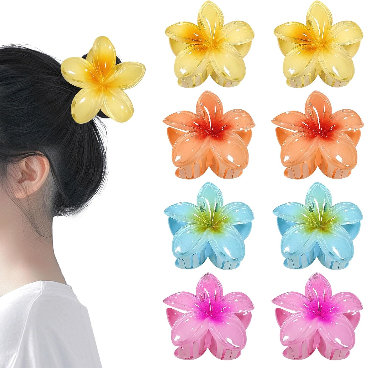 JASFLY Pack of 8 Flower Hair Clips, 4 Colours, Flower Hair Clips, Non-Slip Flower Hair Clips, Flower Hair Clip Can Be Used on Girls, Women, Thick and Thin Hair (8 Cm) image number 6