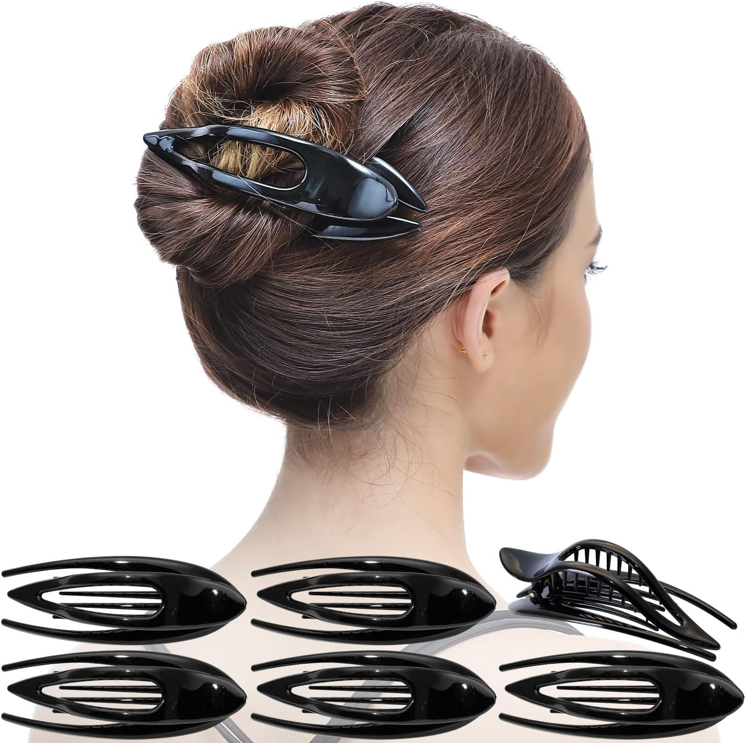 RC ROCHE 2 Pcs Flat Hair Clips Big Claw for Thick Hair French Duckbill Women No Slip Side Slide Curved Alligator Concord Strong Grip Hold Volume Lay down Clamp, Medium Black & Brown image number 1