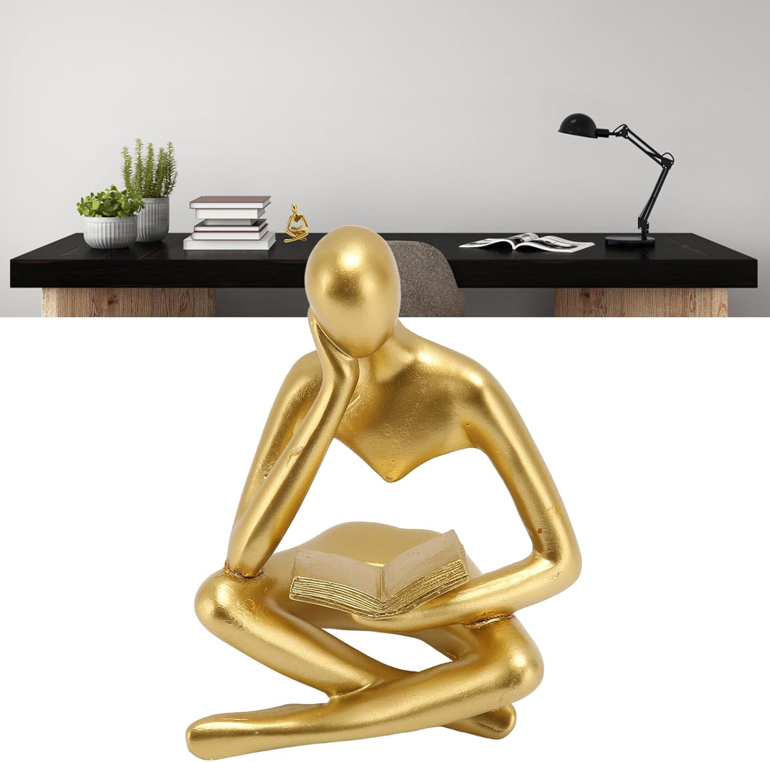 Abstract Resin Statue for Office Home Decor Lightweight Durable Sitting Figure Sculpture Fine Detail Stable Structure Lounge Room Bedroom Living Area 150Characters - Gold image number 4