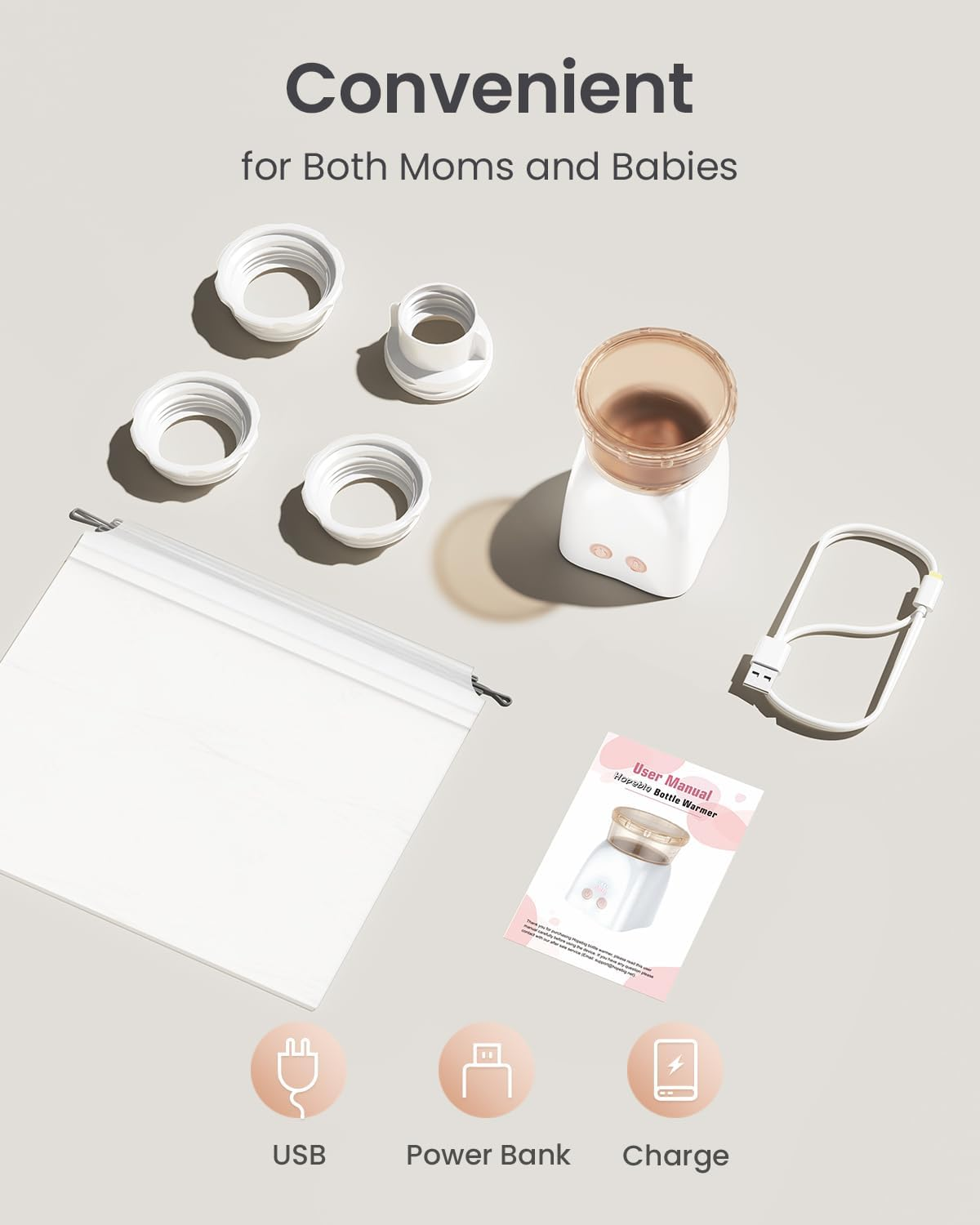 Bottle Warmer, Fast Heating Portable Bottle Warmer with 4 Adapters, Rechargeable Travel Bottle Warmer with Smart Temperature Control, Cordless Baby Bottle Warmer for Breastmilk or Formula image number 6