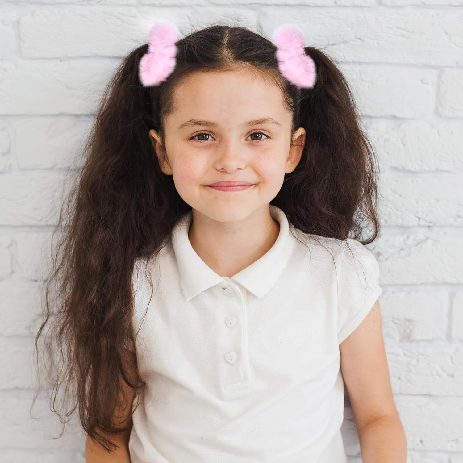 2 Pcs Pink Pom Pom Hair Tie, Fuzzy Furry Faux Rabbit Fur Scrunchies Ponytail Holders Baby Hair Ties Pom Hair Accessories for Girls Women (Pink) image number 5