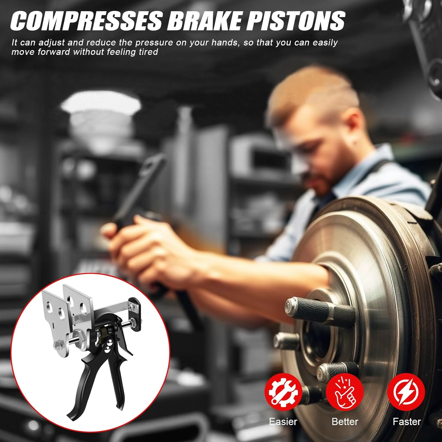 Brake Caliper Compression Tool, 29100 Brake Pad Spreader, Single/Twin/Quad/Sextuplet Pistons Disc Brake Caliper Tool for Most Cars and Light Trucks image number 2