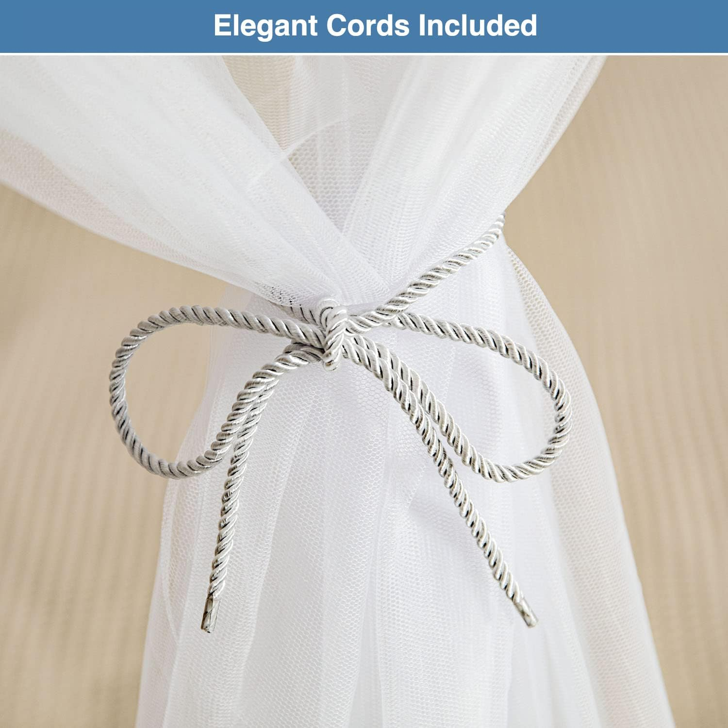 Mosquito Net for Double Bed, White, 6 Hanging Loops and 4 Side Openings, Decorative Rectangular Shape for Home & Travel, Canopy Hanging Set and Carry Bag Included, 210 X 200 X 200 Cm image number 3