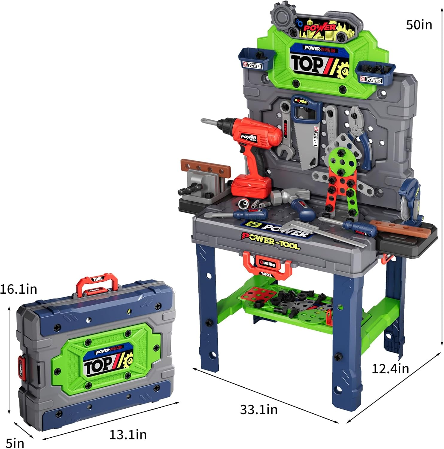 Kids Tool Bench with Realistic Tools and Electric Drill, 2-In-1 Transformable Kids Tool Set, Pretend Play Construction Workbench Toys for Toddler Boys Girls Age 3-8 image number 2
