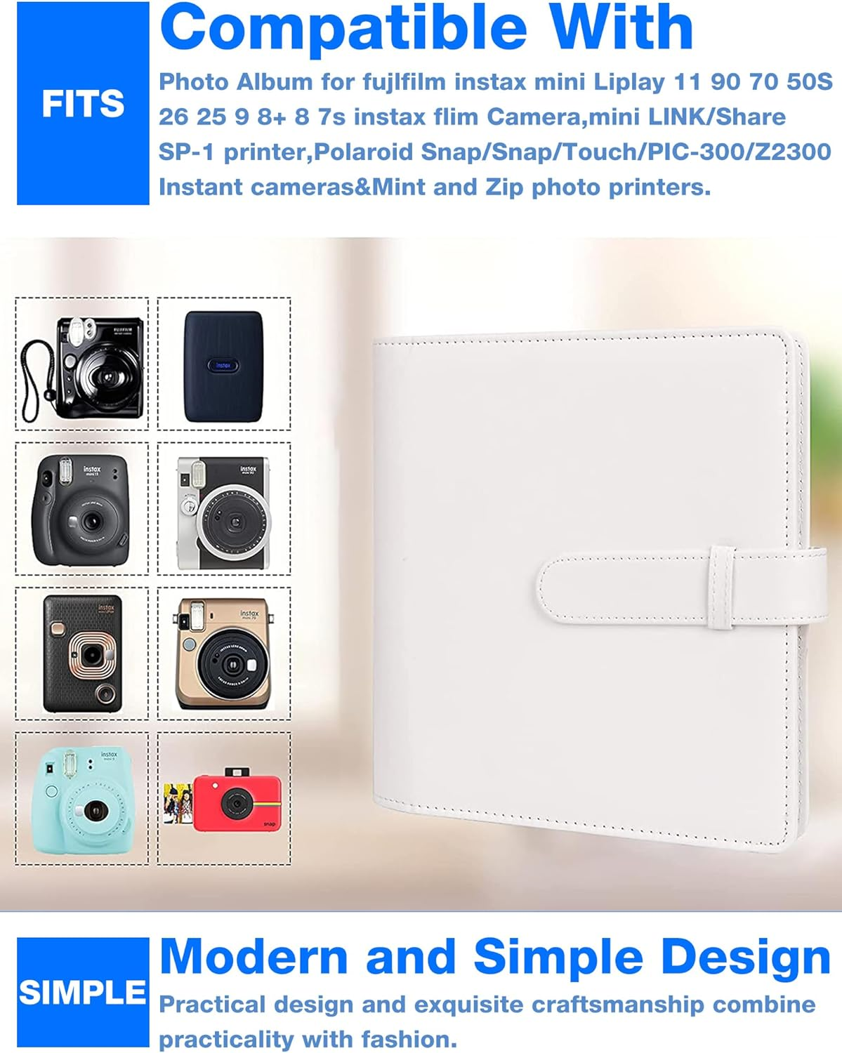 256 Pockets Mini Instant Photo Album, Picture Case for Fujifilm Instax Film 7 8 9 11, PU Leather Photo Wallet Album, Photo Album with 3 Inch Card Binder, Family Albums for Christmas, Wedding (Purple) - Purple image number 4