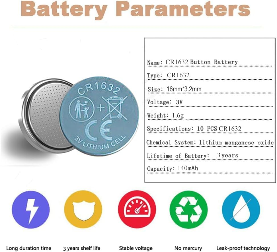 CR1632 Battery 3 Volt Lithium Coin Cell 1632 Batteries 10 Pack in Original Packaging for Watch, Car Key, Calculator, Electronic Scale, Toy