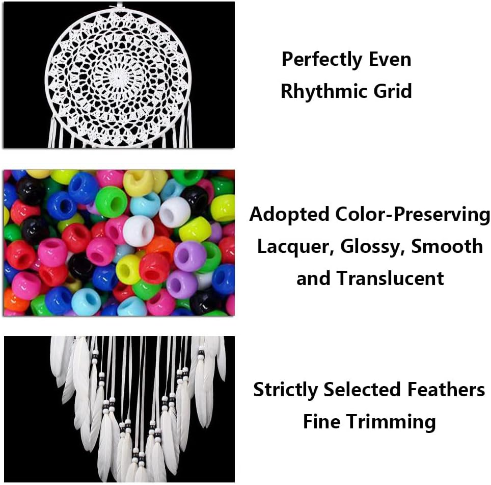 White Dream Catcher, Handmade Woven Dreamcatcher Art Ornament with Feather Tassels, Wall Hanging Dream Catcher for Bedroom Wedding Decoration image number 5