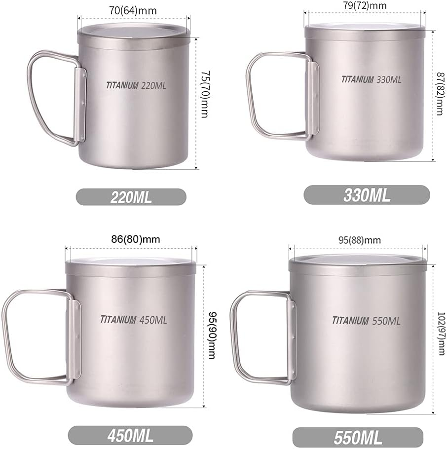 WENCHUAN 220Ml/330Ml/450Ml/550Ml Double Wall Titanium Water Cup Coffee Tea Mug for Home Office Outdoor Camping Hiking Backpacking Picnic image number 5