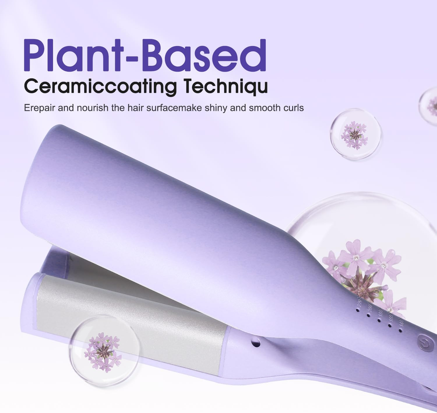 Tieumioe Hair Waver Crimper Tool Professional 1 Inch Hair Waver Iron for Beach Waves & Defined Curls - Ceramic Barrel, Adjustable Heat Settings - Purple image number 5