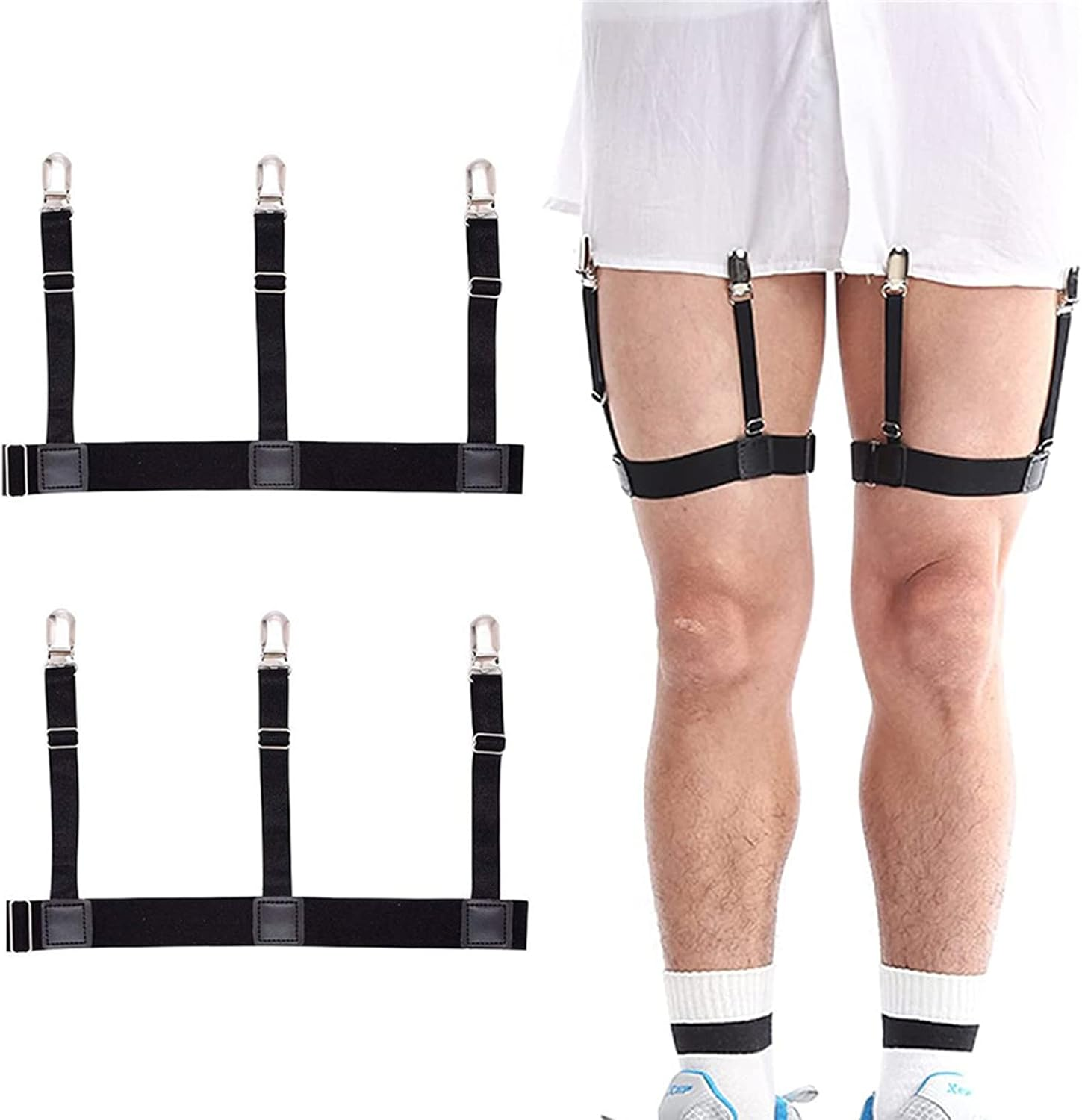 Pejoye Shirt Stays Garters Holders Keepers Straps for Man Elastic and Adjustable with Non-Slip Clips Locking Clamps to Keep the Shirt in the Trousers - 1 Pair Black (O-Shape), Black, One Size image number 6