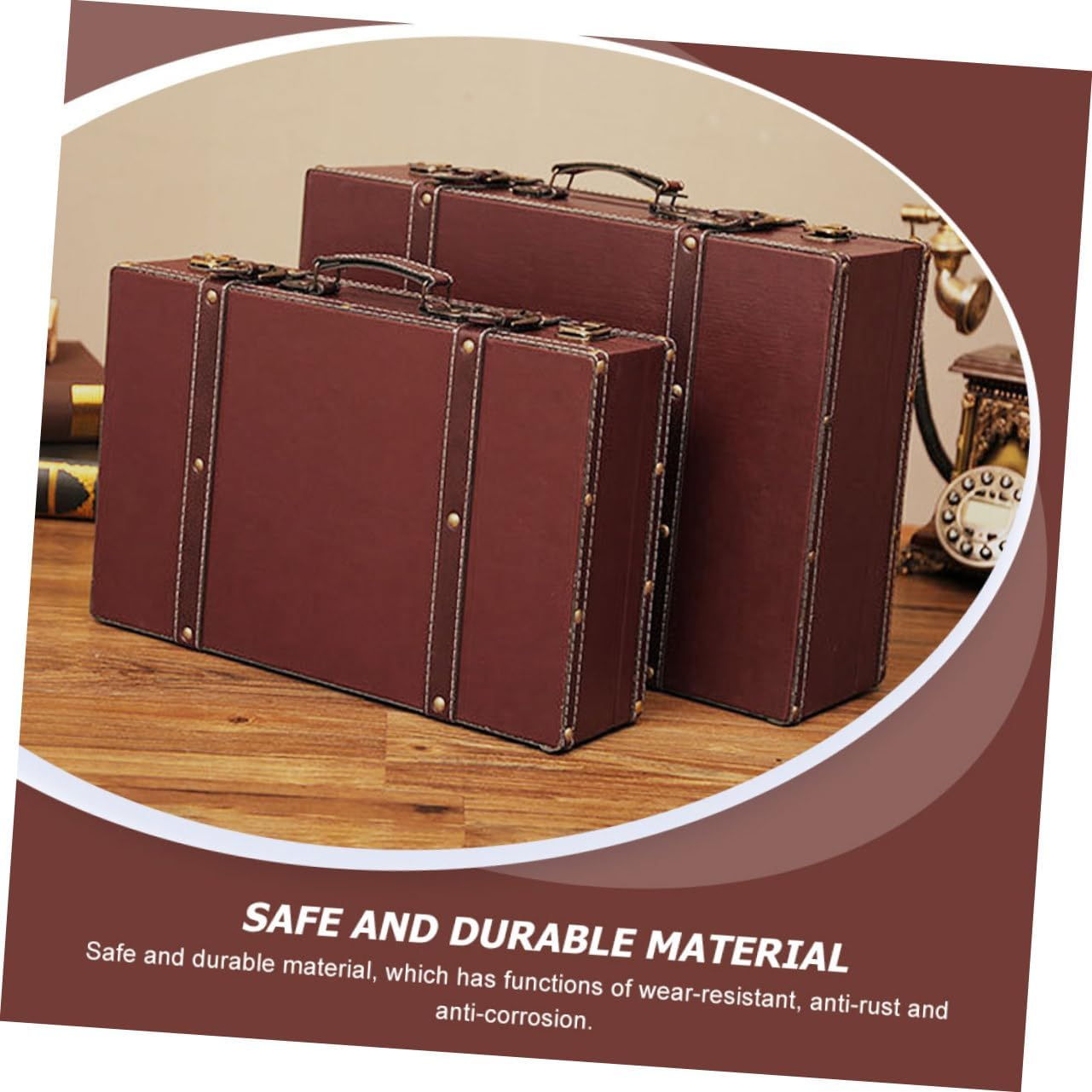 Vintage Style Suitcase Storage Box Decorative Wooden Suitcase for Packing Case Multi-Functional Storage Case as Luggage Bag Organiser for Home Travel image number 2